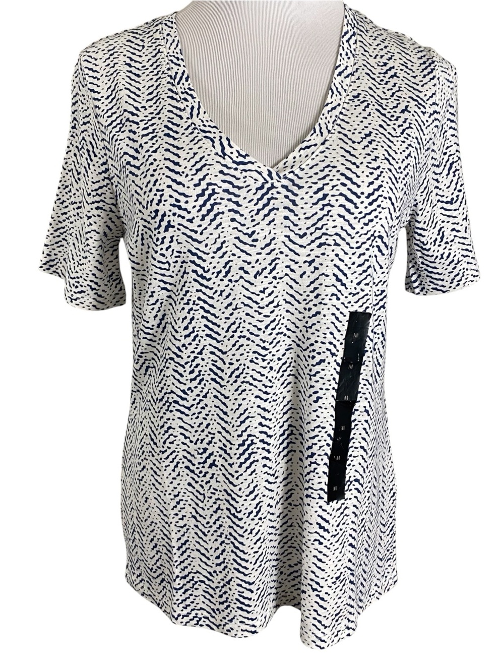 Banana Republic Womens Malibu Tee Size M Blue White V Neck Short Sleeve Top